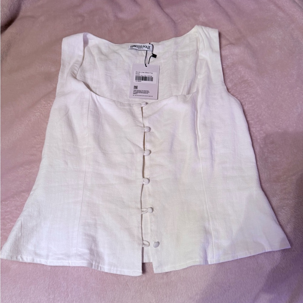 Princess Polly White Linen Zenda Top